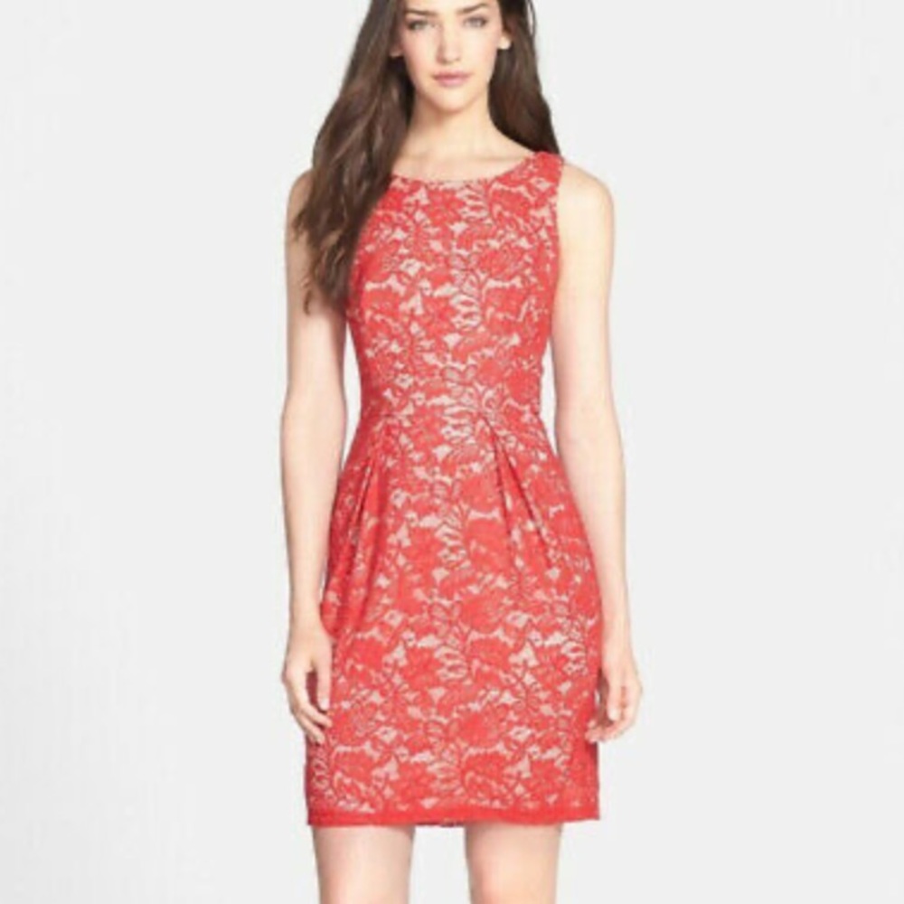 Donna Rocco Red Lace Overlay Cocktail Dress